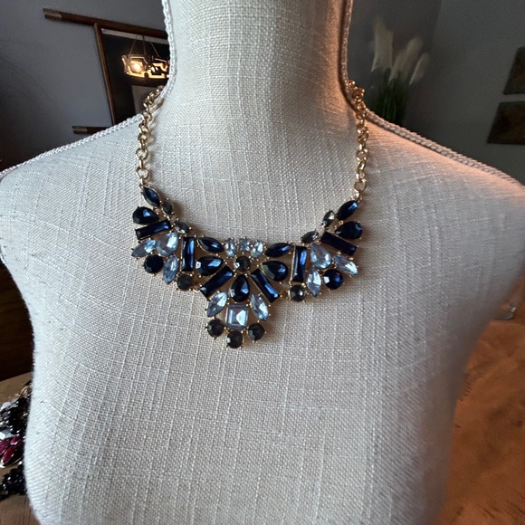 Elegant Blue and Gold Statement Necklace - Picture 1 of 5